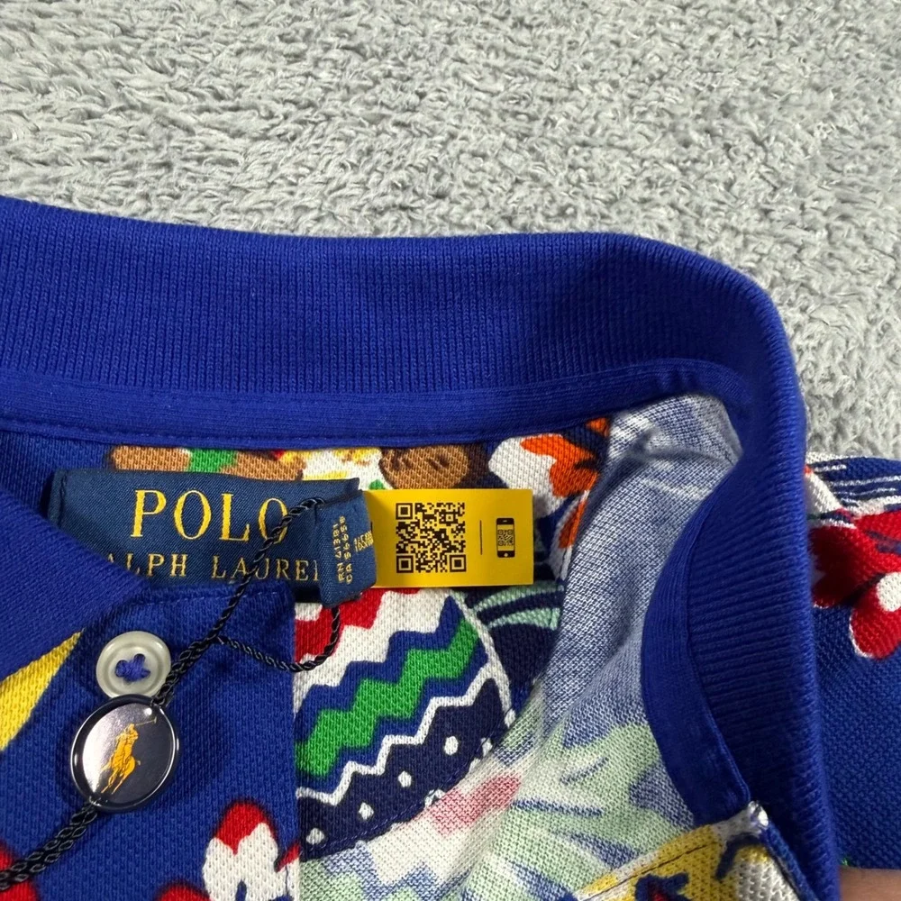 NWT Polo‎ Ralph Lauren Mens XS Polo Bear Tropical Hawaiian Print Mesh Shirt Blue